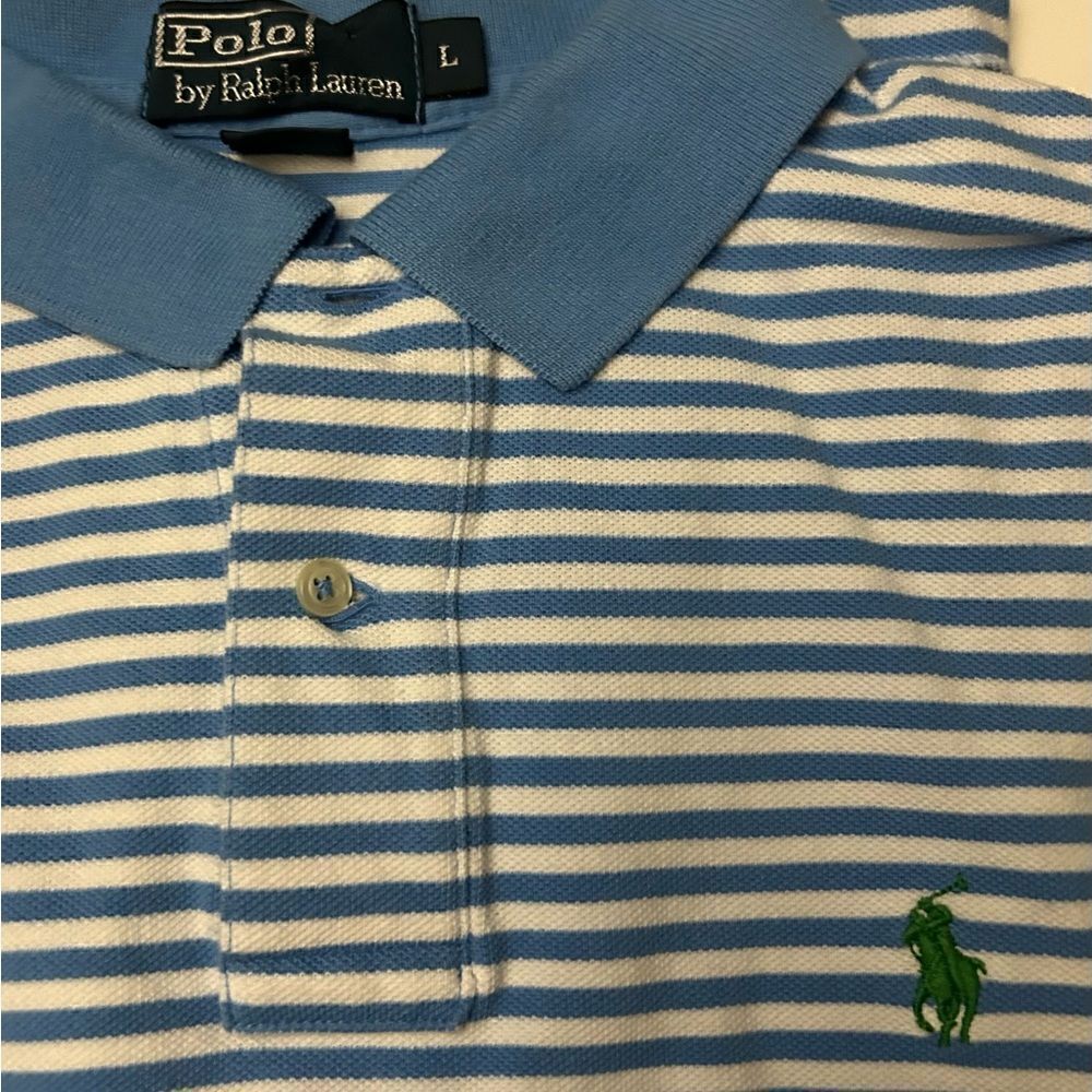 Polo by Ralph Lauren Blue White Striped 100% cotton Polo Shirt Size Large - Picture 3 of 6